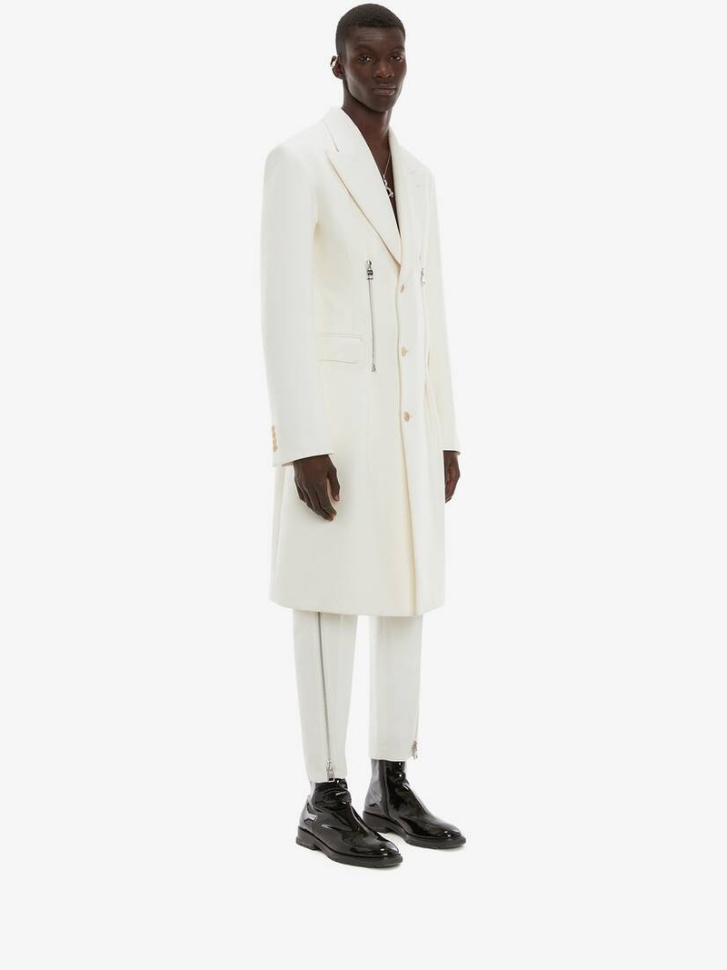 Zip Detail Tailored Coat in Bone 3