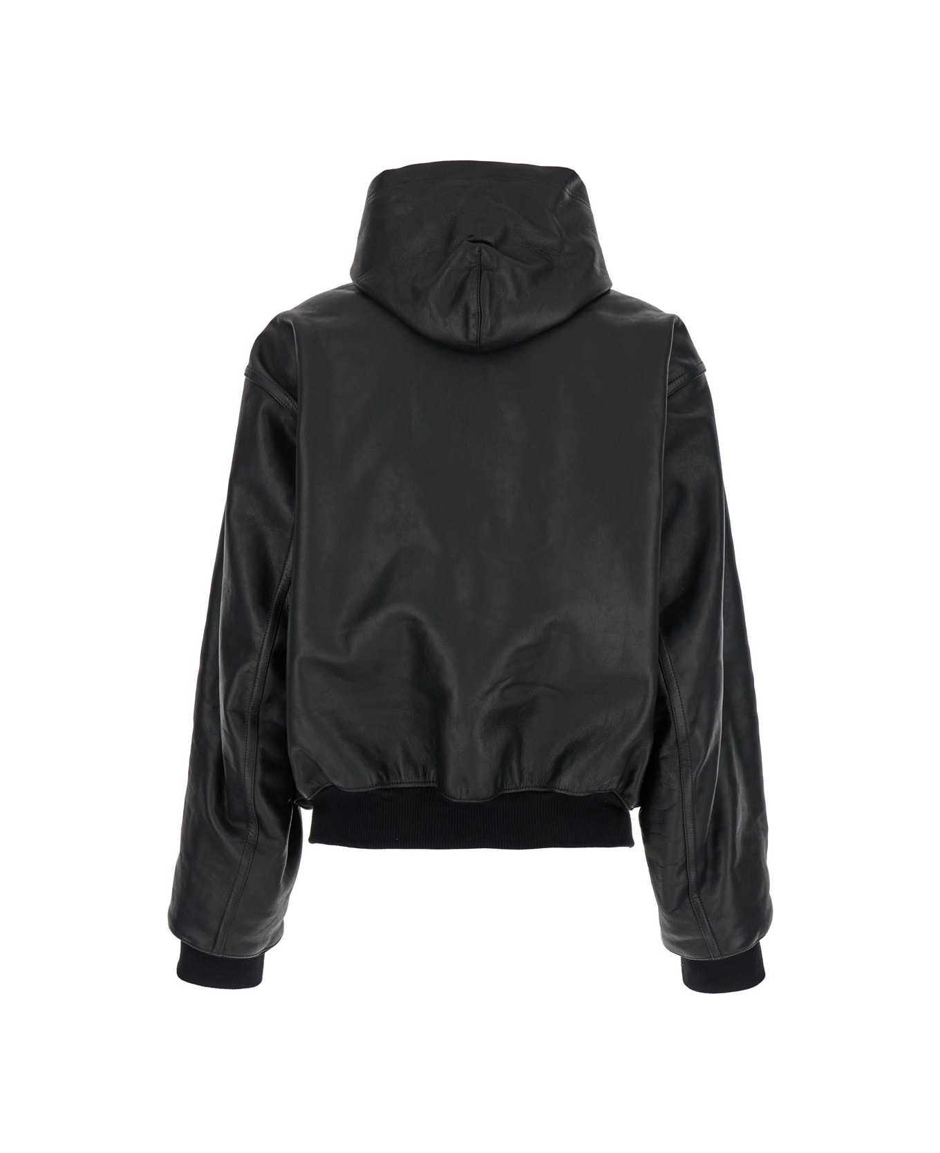 BALENCIAGA Black Hoodie With Zip Closure In Smooth Leather