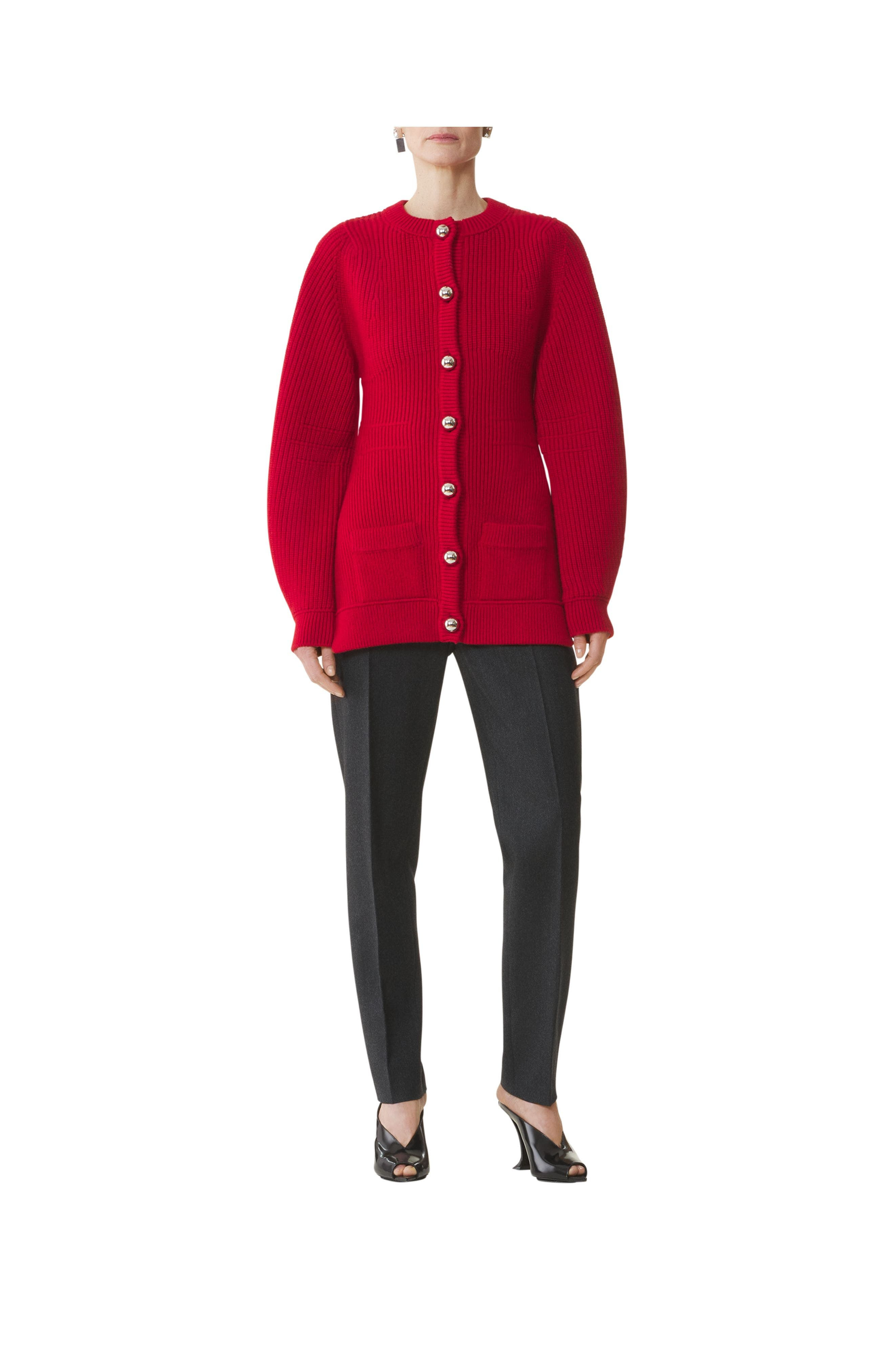 Lanvin Wool Ribbed Cardigan in Red Anemone at Nordstrom - 2