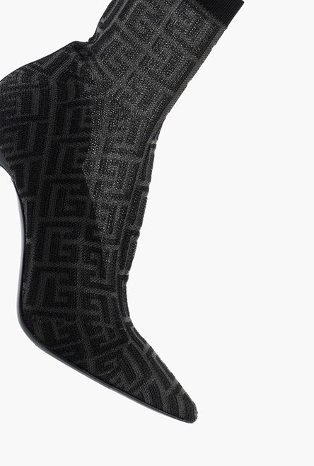 Black stretch mesh Skye ankle boots with Balmain monogram - 5