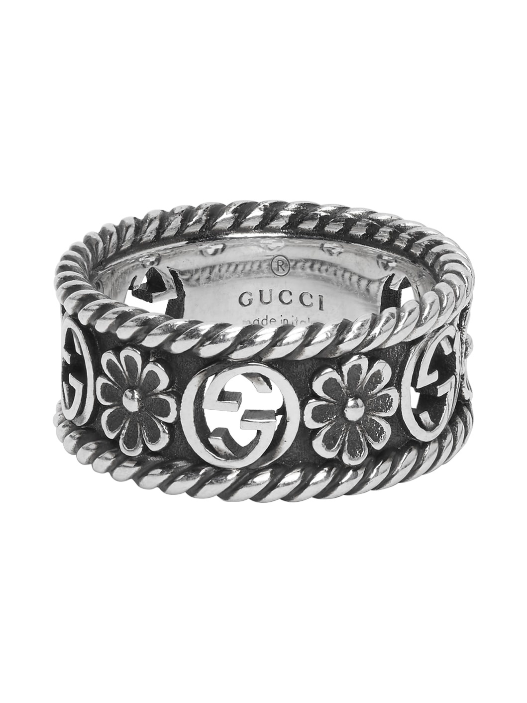 Silver Interlocking G Flower Ring - 3