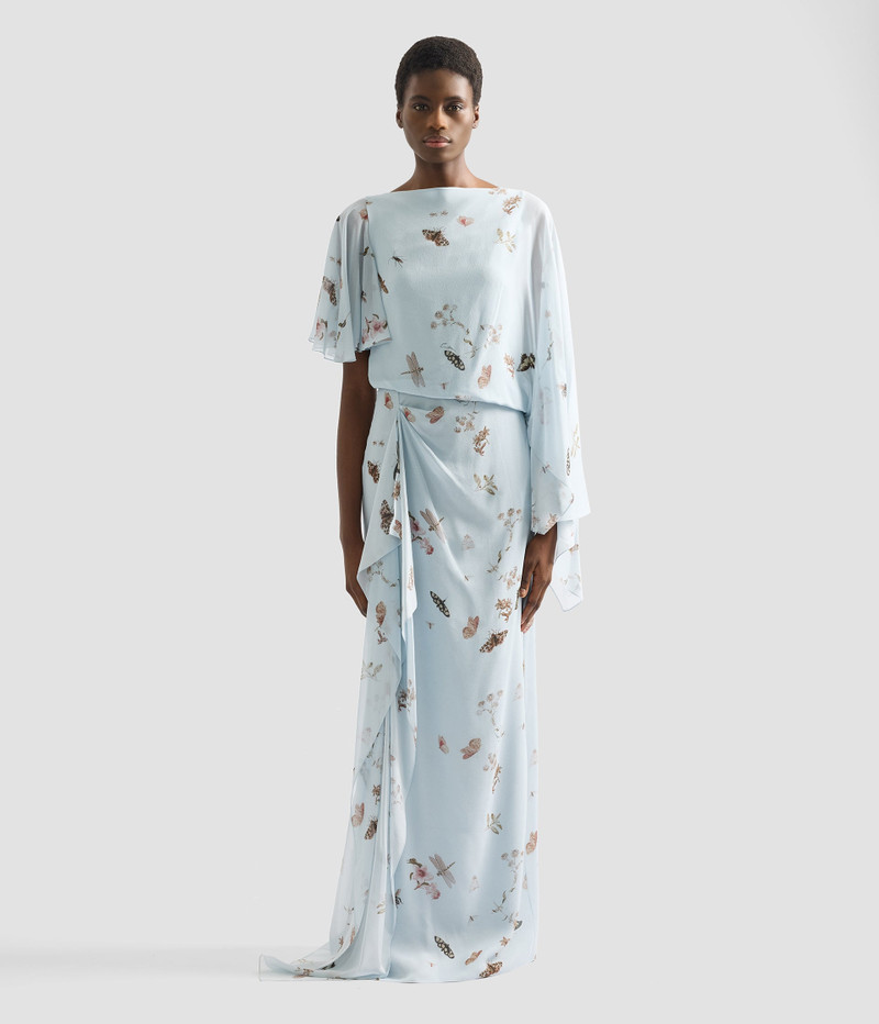 PRINTED SILK VOILE SHORT SLEEVE GOWN 4