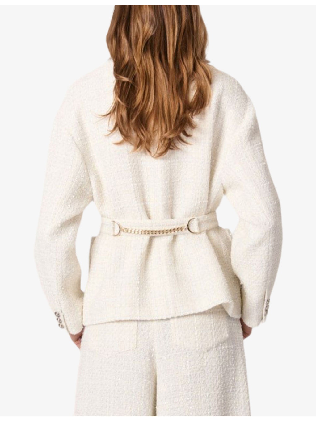 Belted round-neck tweed blazer - 4