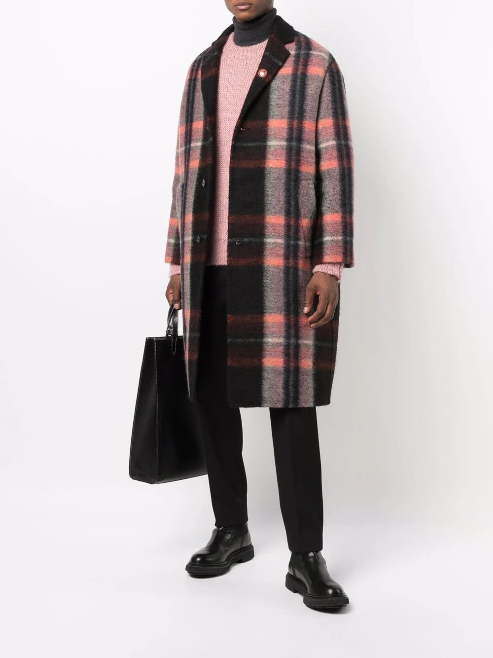 plaid-print felt wool coat - 2