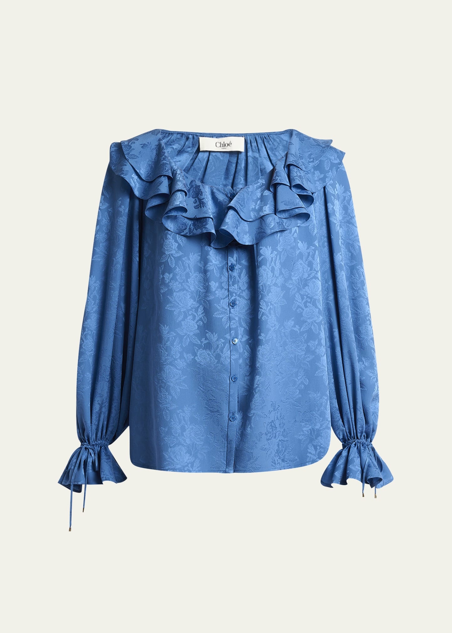 Floral Silk Jacquard Ruffle Top - 1