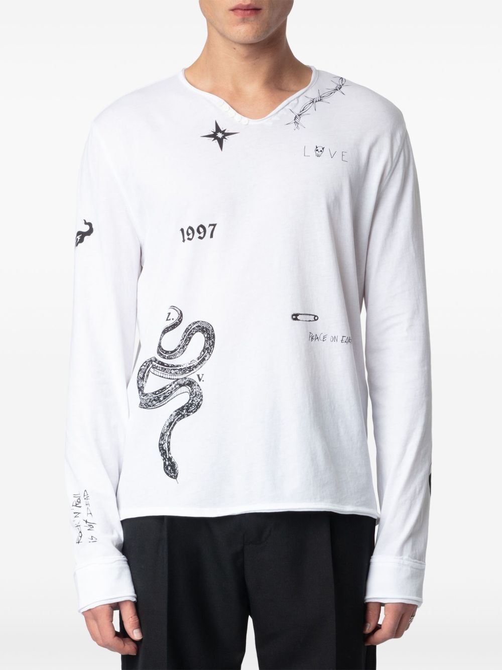 tattoo-print long-sleeve T-shirt - 4