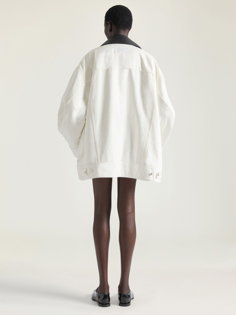COCOON JACKET IN WHITE DENIM WITH LEATHER COLLAR 3
