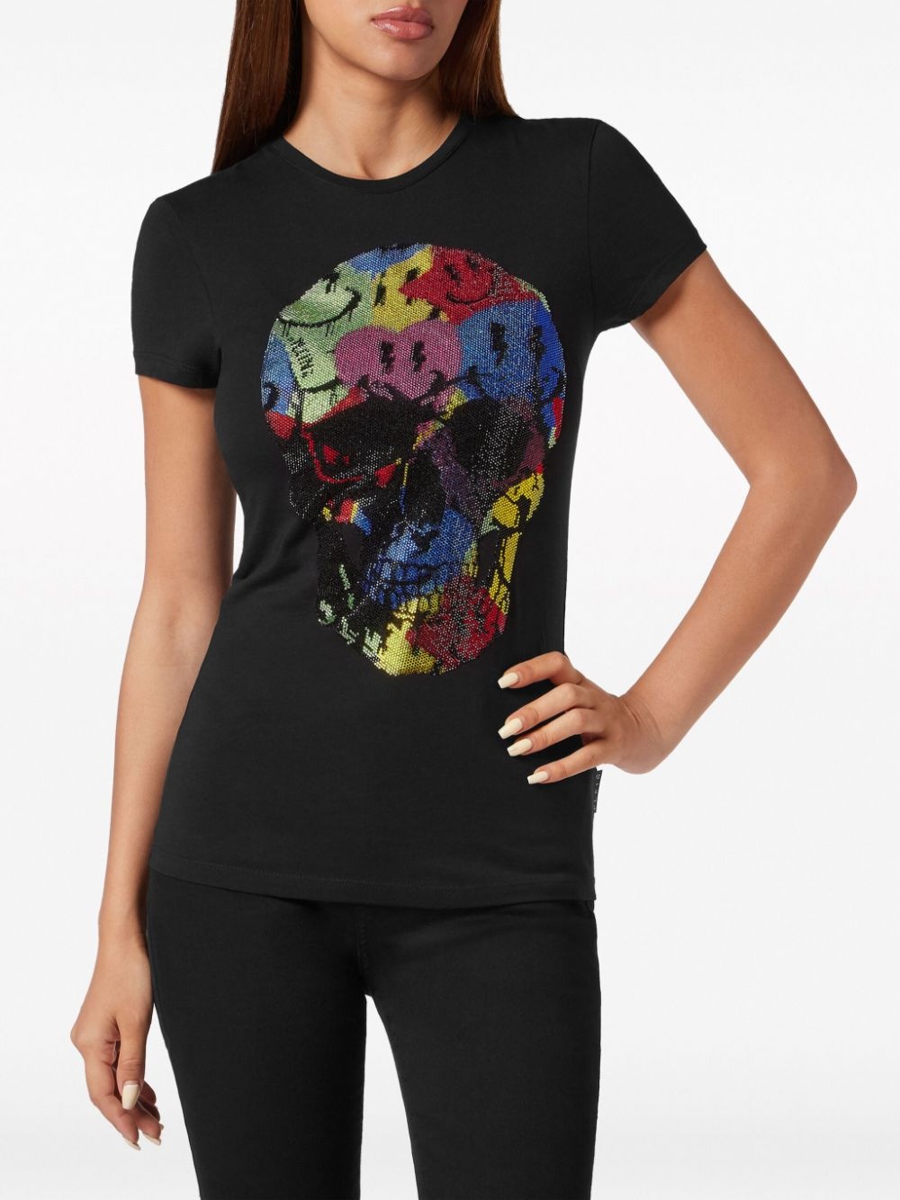 skull-print rhinestones-embellishment T-shirt - 3
