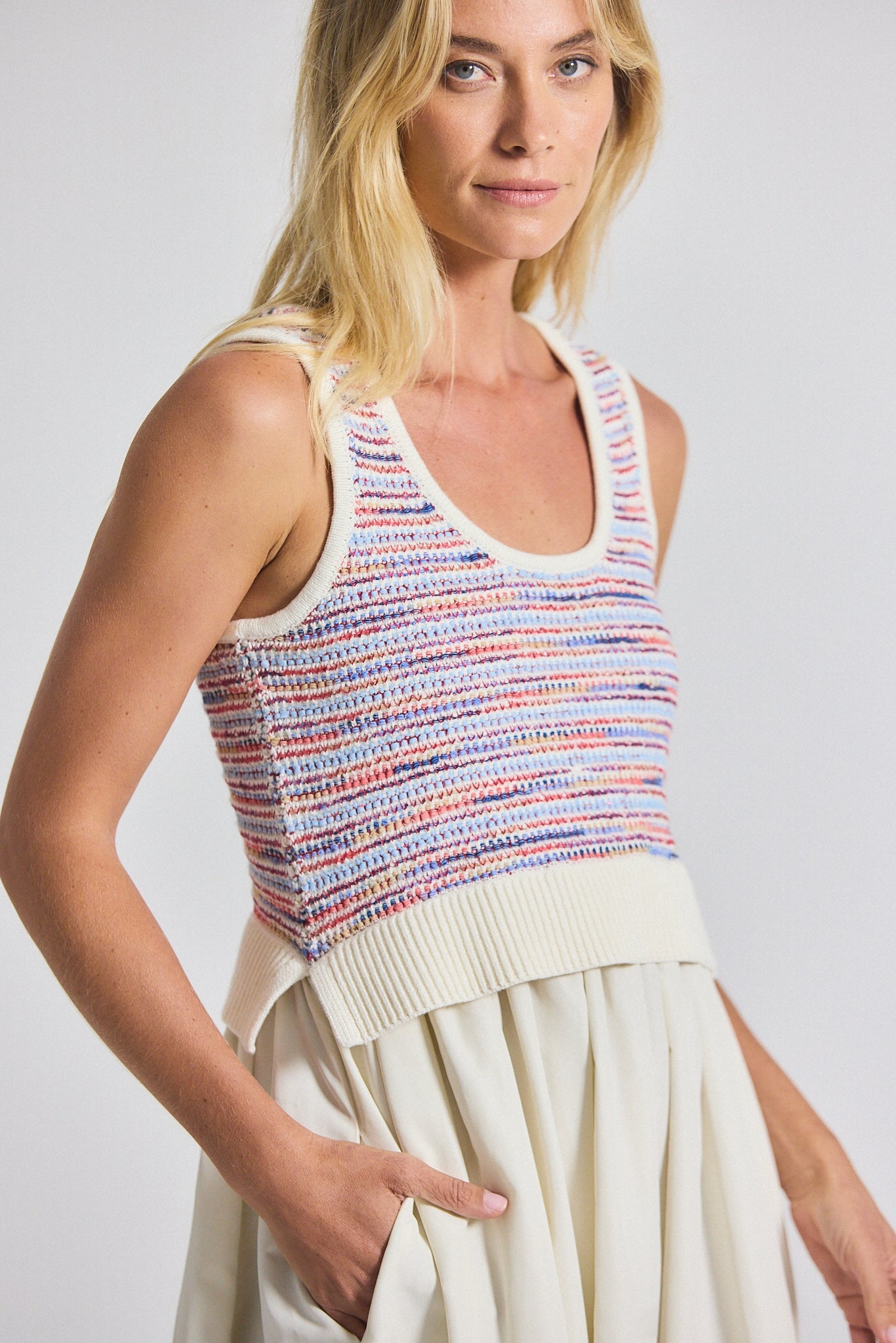 LOEWEL SPACE DYED KNIT MIXED MEDIA DRESS - 3