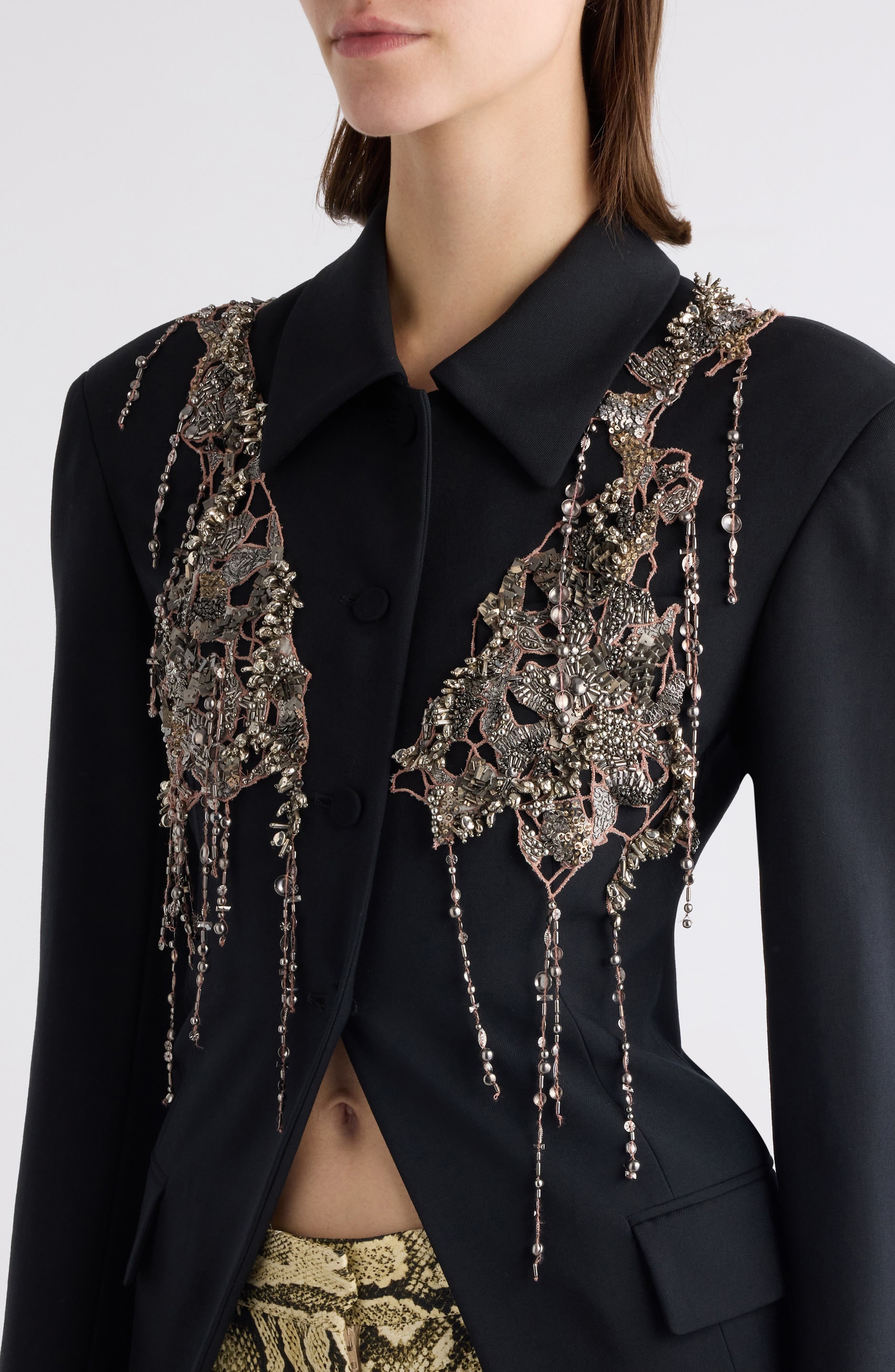 Dries Van Noten Embellished Wool & Mohair Cutaway Jacket in Black at Nordstrom - 4