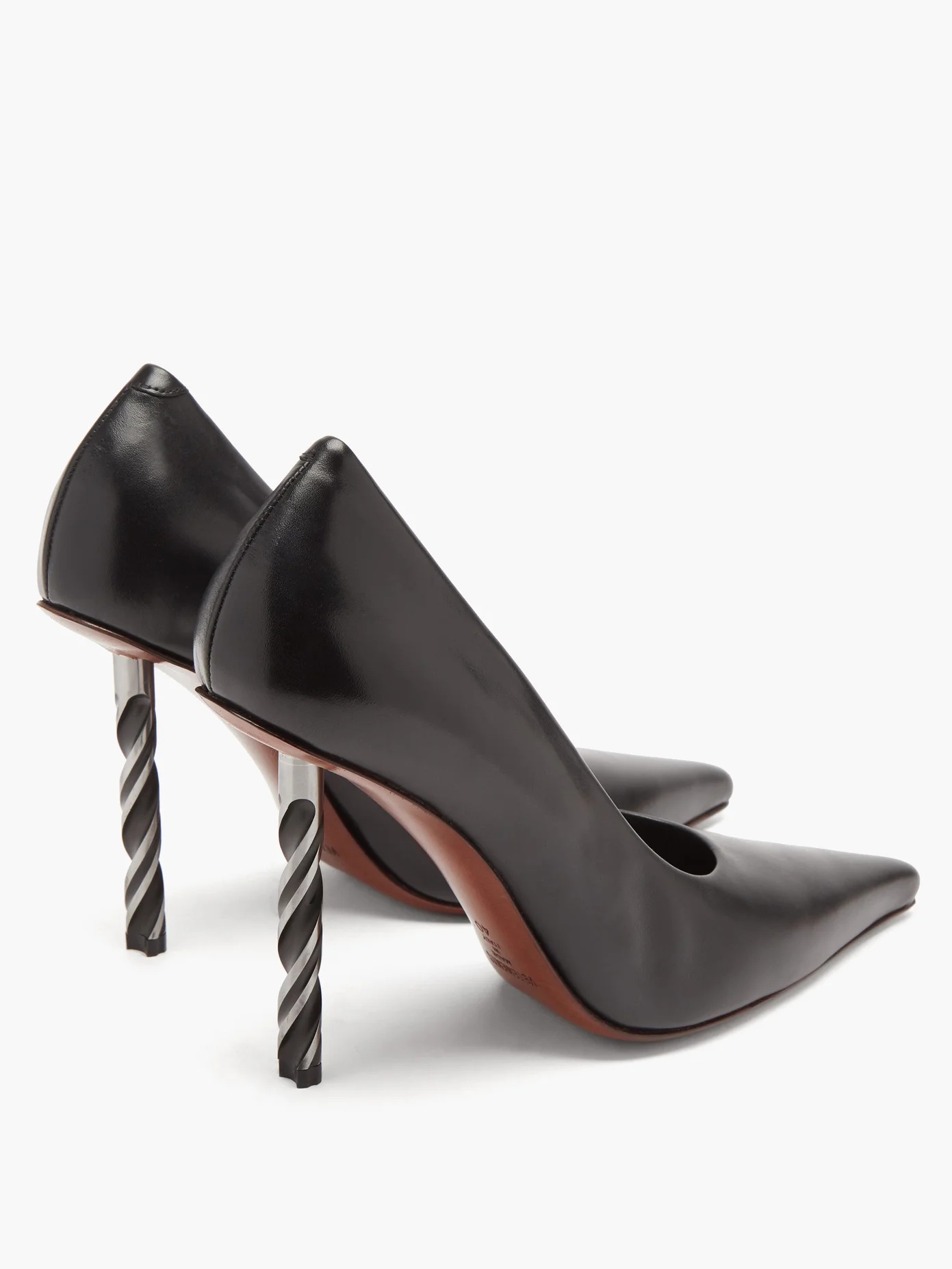 Drill-bit point-toe leather pumps - 4