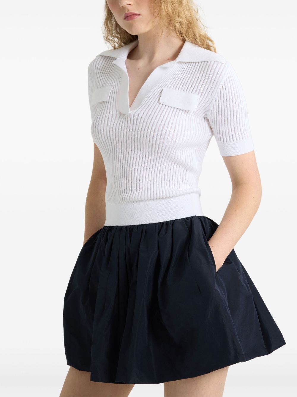 ribbed knit polo top - 2