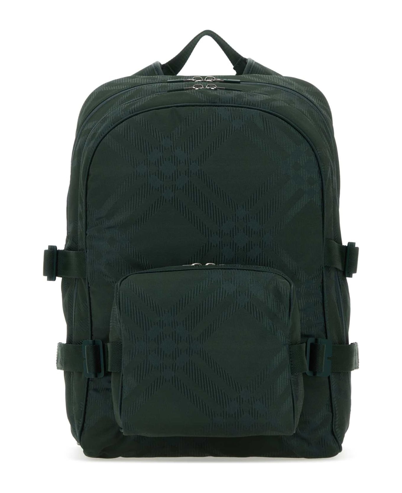 Bottle Green Nylon Blend Check Backpack - 1