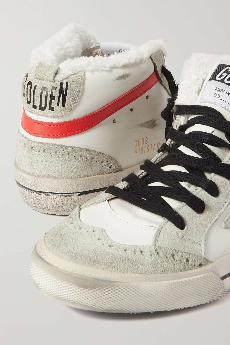 Mid Star shearling-lined distressed leather and suede sneakers 4