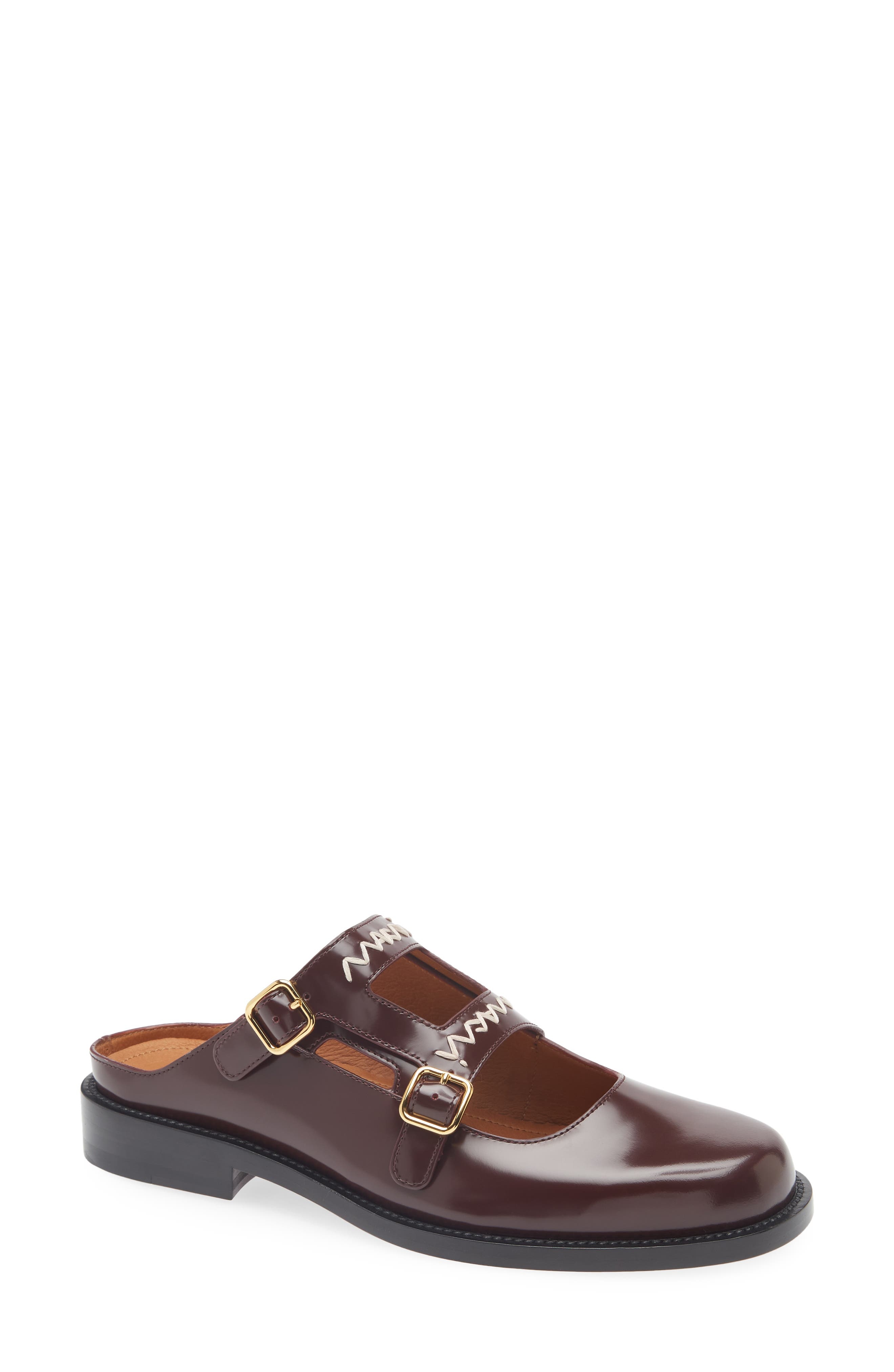 Marni Logo Embroidered Sabot Mule in Burgundy/Red at Nordstrom - 1