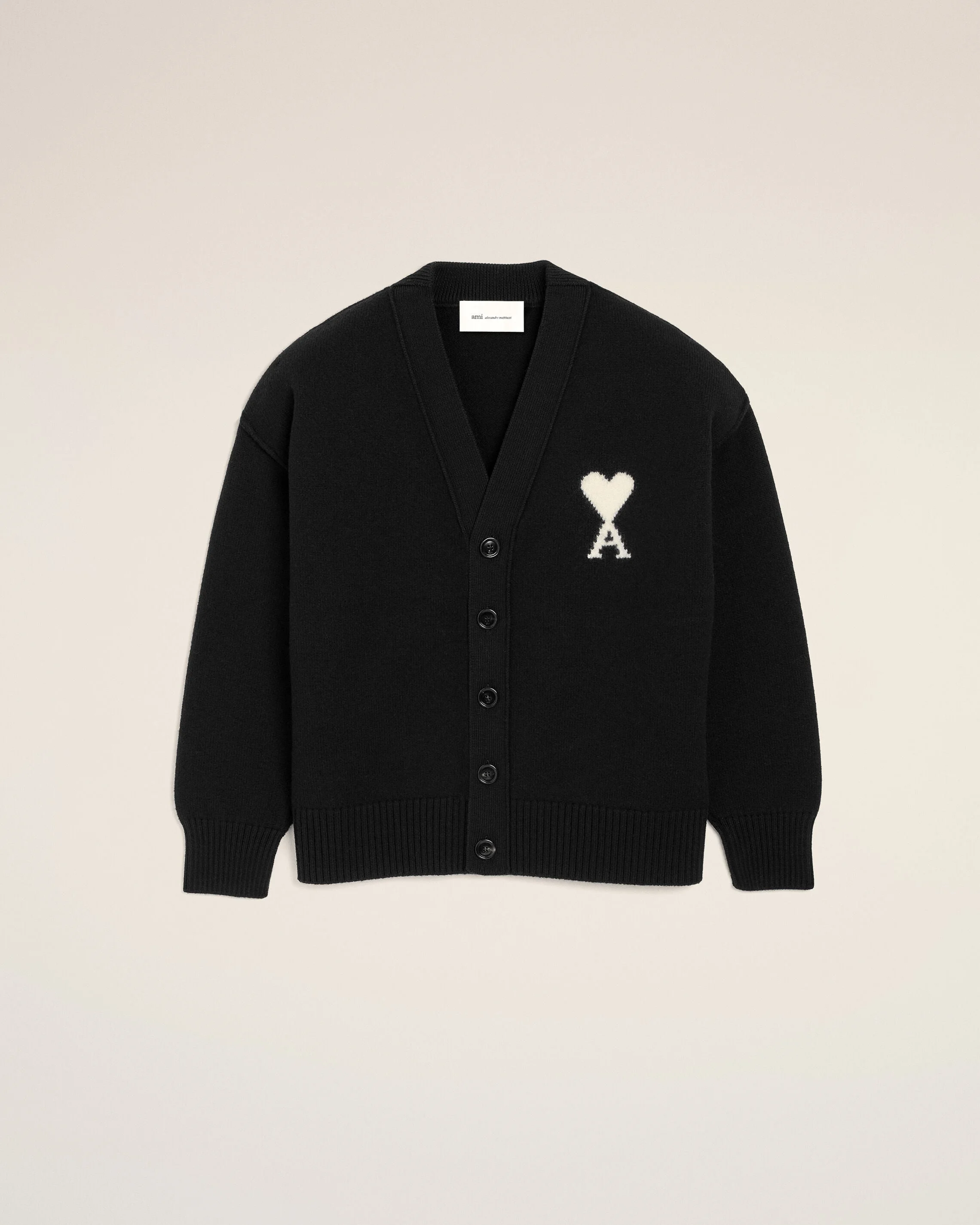 BLACK WOOL CARDIGAN WITH AMI DE COEUR - 1