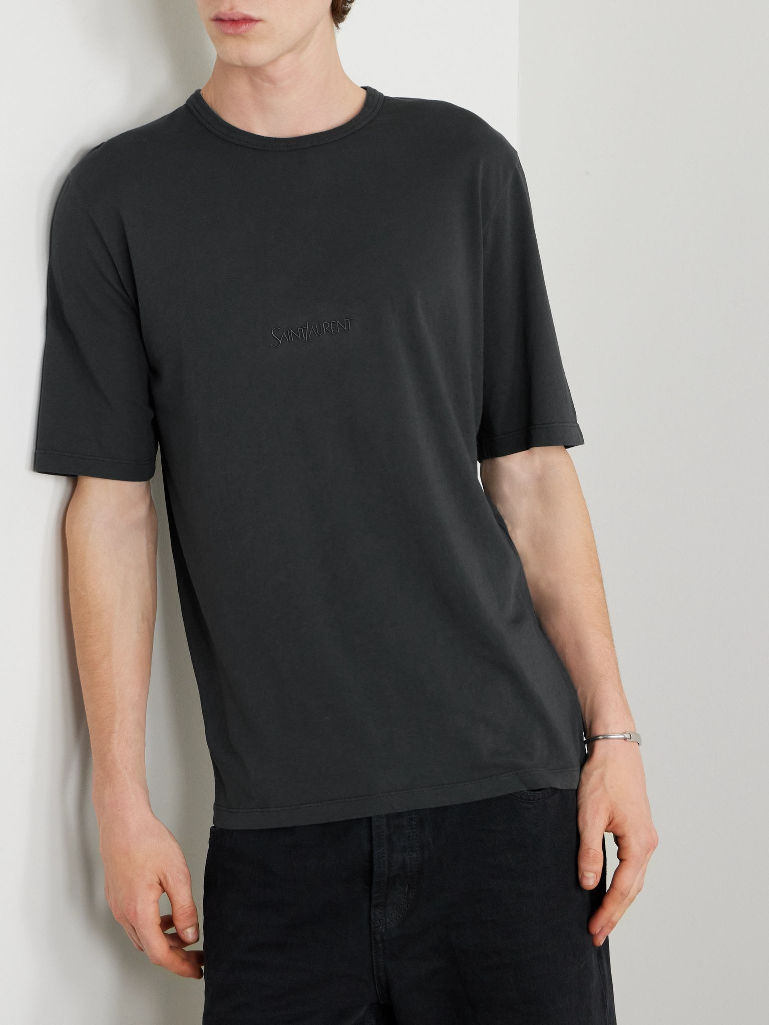 Logo-Embroidered Cotton-Jersey T-Shirt Black - 3