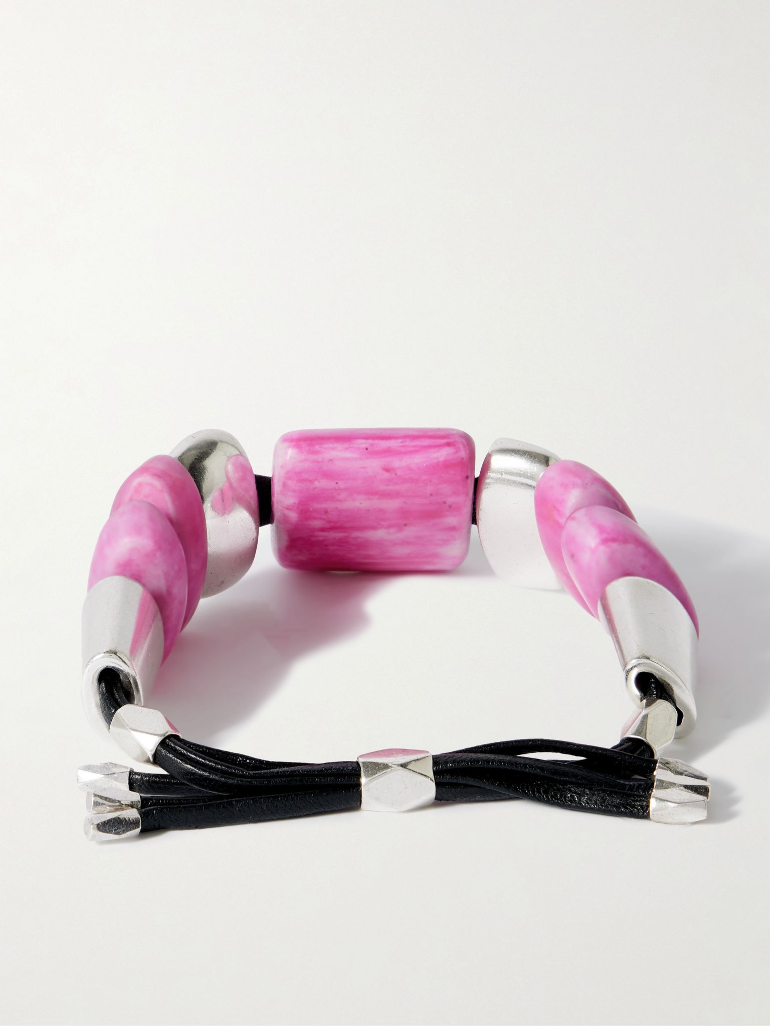 Paradise silver-tone, resin and leather bracelet Fuchsia - 3