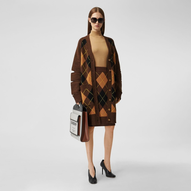 Argyle Intarsia Wool Cashmere Pencil Skirt 5