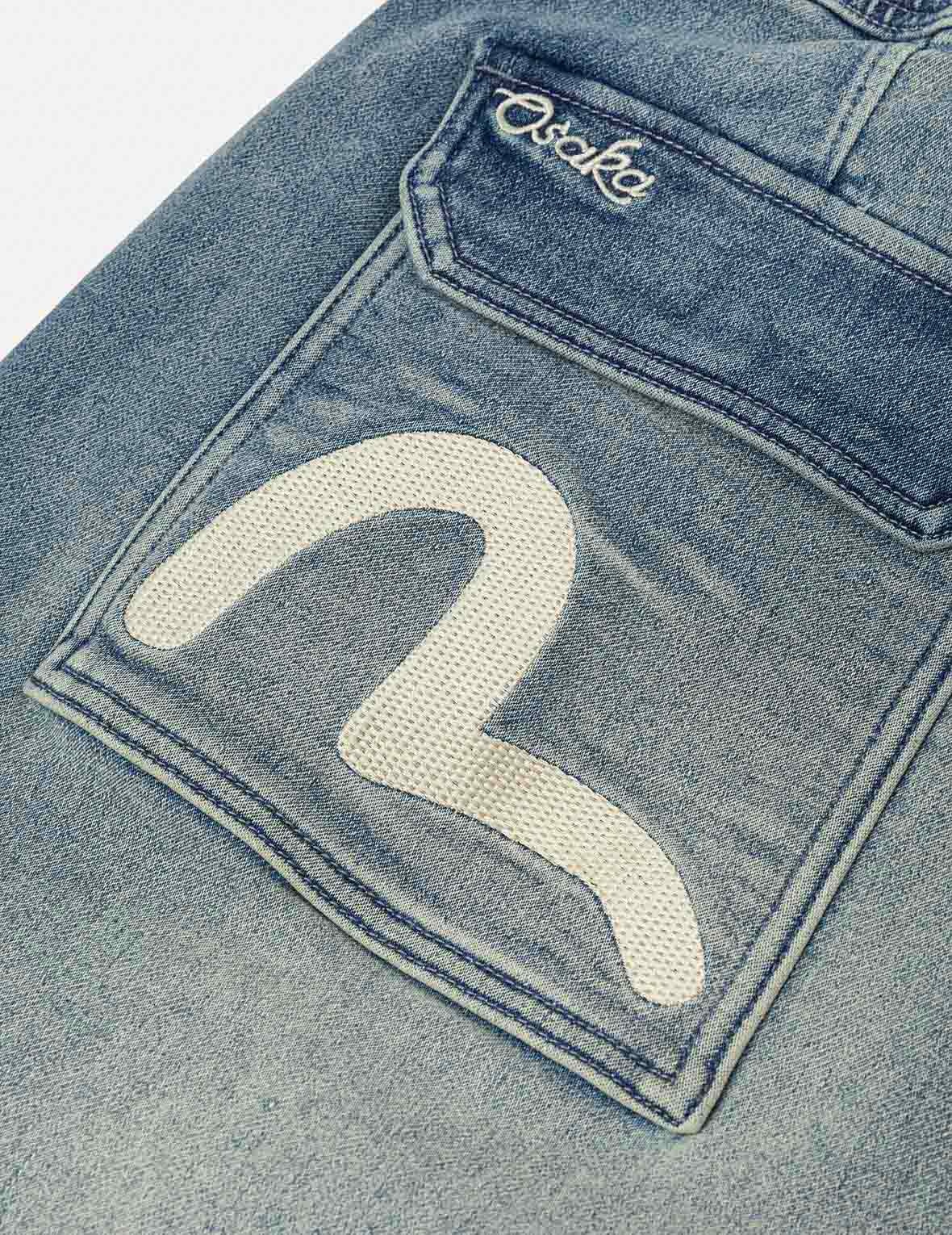Seagull and Logo Appliqué Embroidery Fashion Fit Denim Shorts - 5