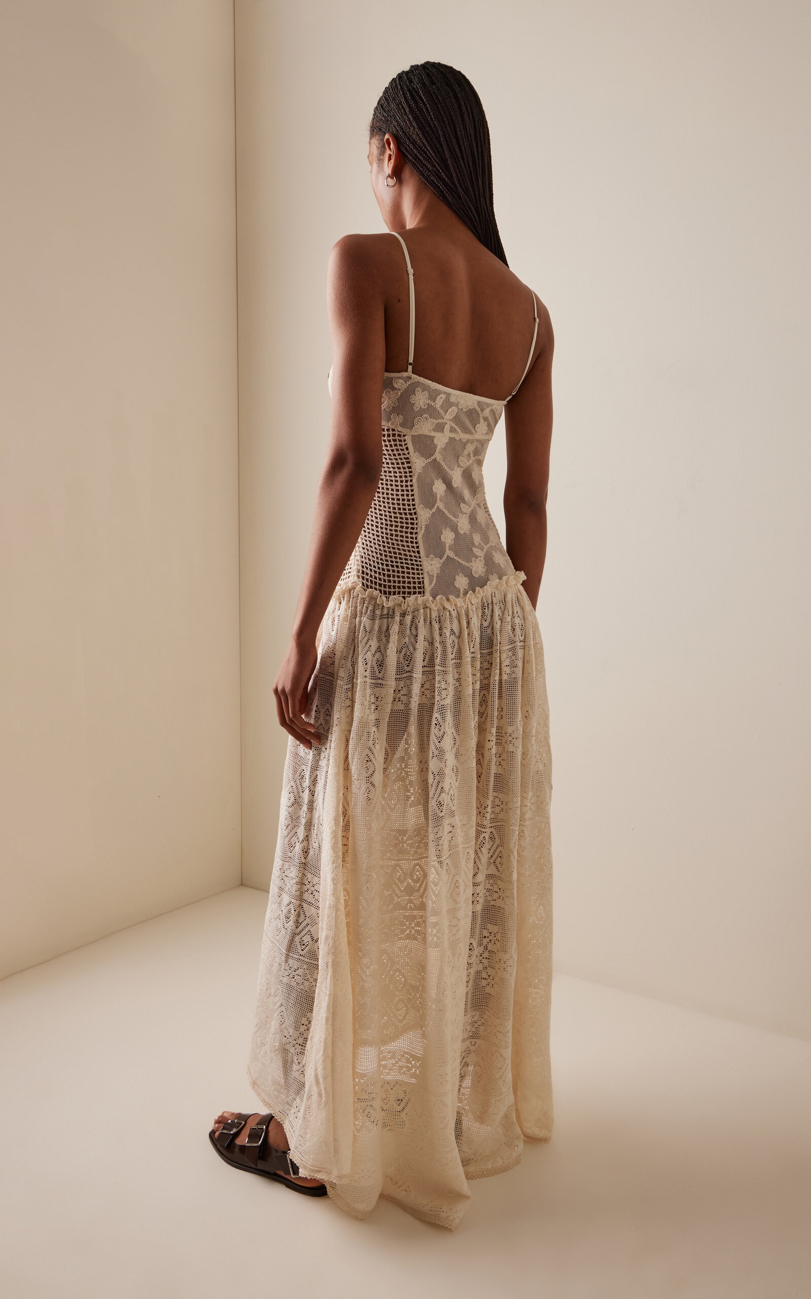 Constanza Lace Patchwork Cotton Maxi Dress white - 4