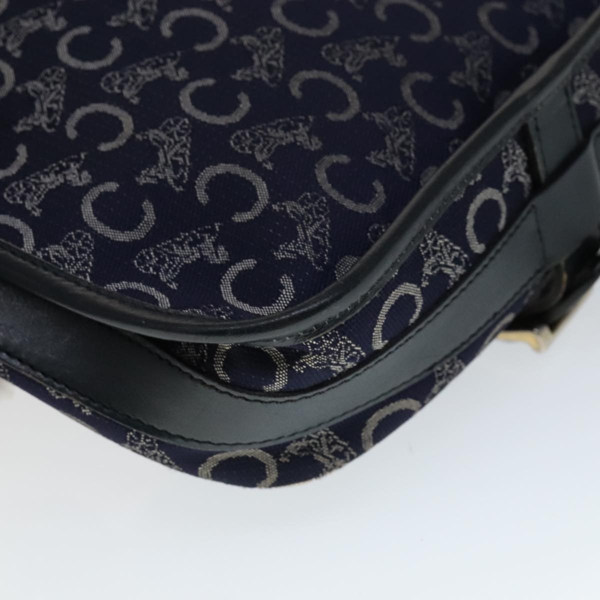 CELINE C Sulky Shoulder Bag Canvas Navy Gold - 16