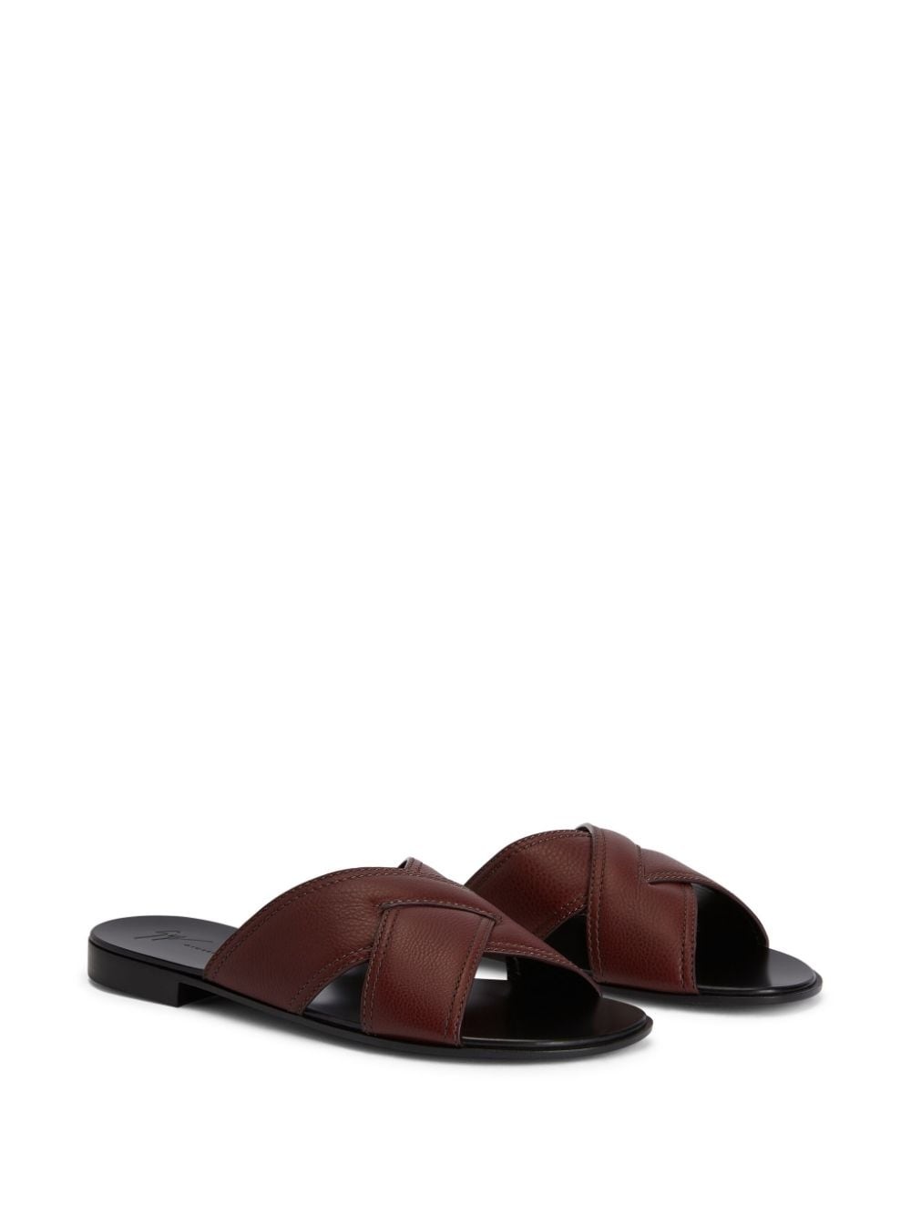 Flavio crossover-strap leather slides - 2