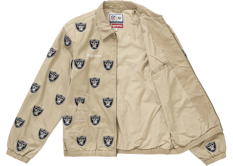 Supreme Supreme NFL x Raiders x '47 Embroidered Harrington Jacket Khaki outlook