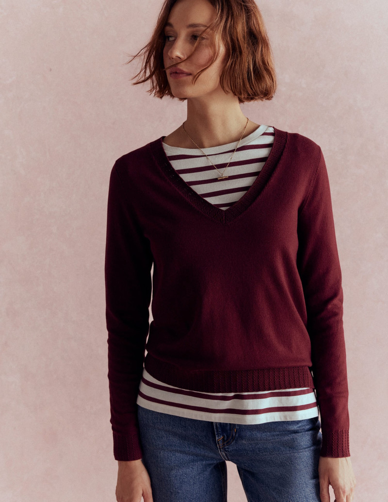 Emilia Cotton V Neck Sweater-Deep Wisteria 6