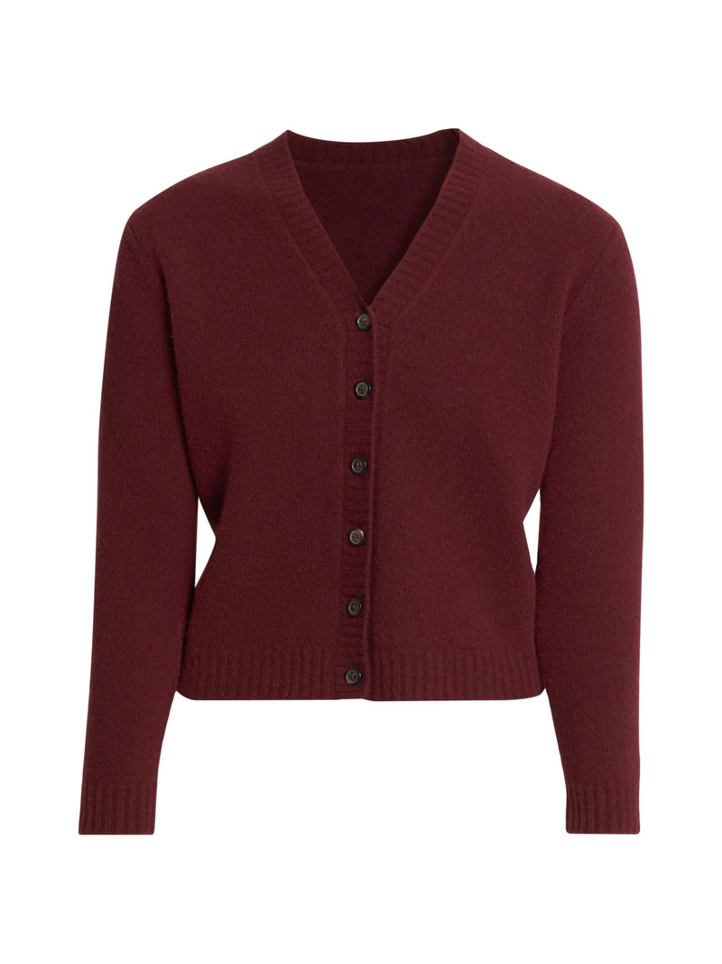 Women's Wool V-Neck Cardigan - Bordeaux 1