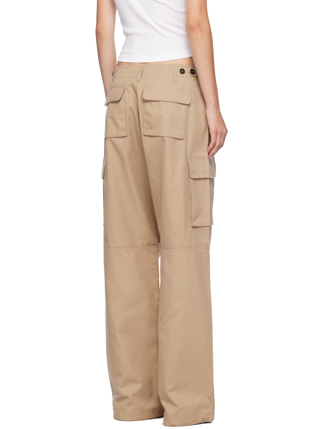 Beige Tailored Wide Leg Cargo Pants - 3