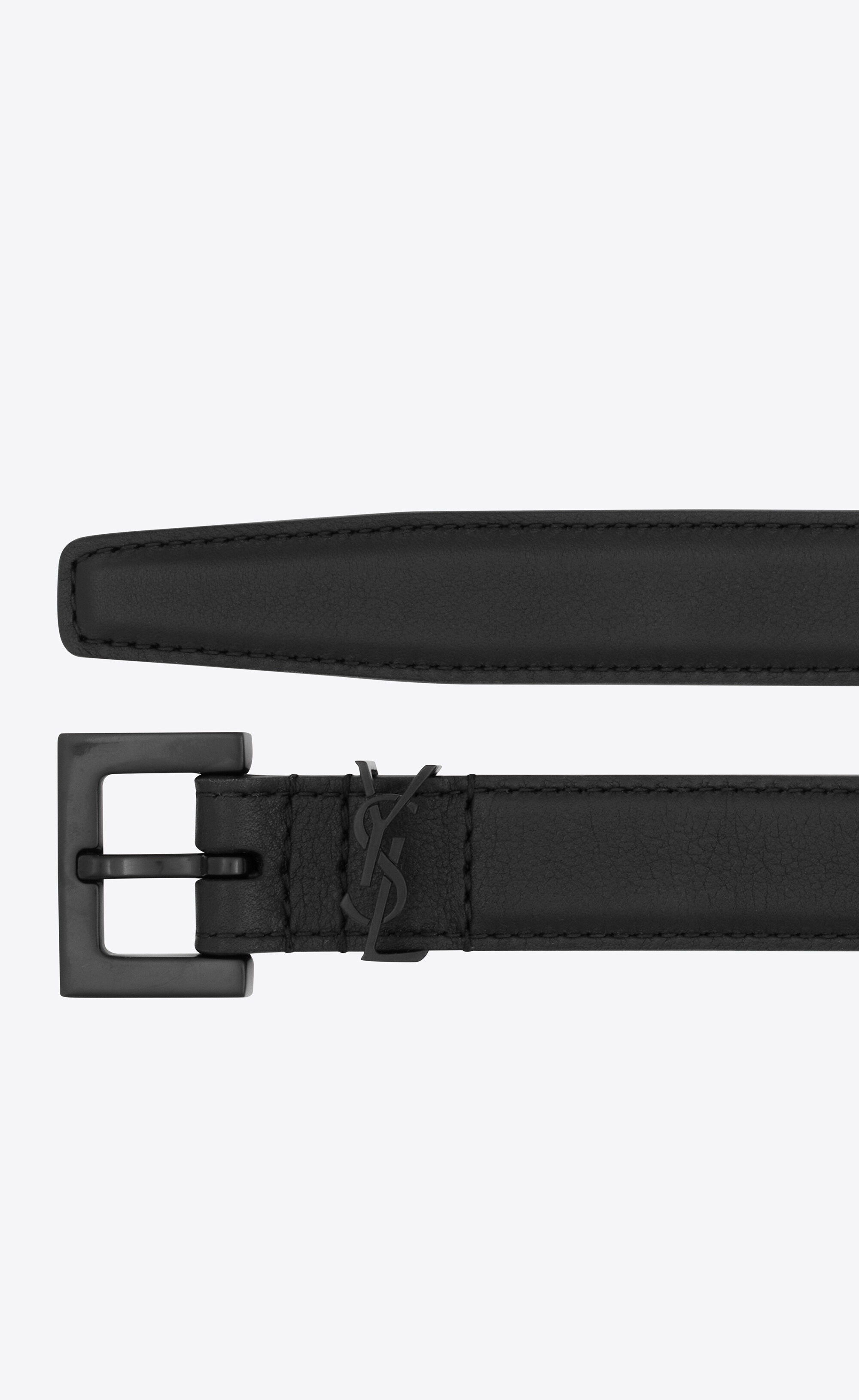 monogram thin belt with square buckle in laquered box saint laurent leather - 2