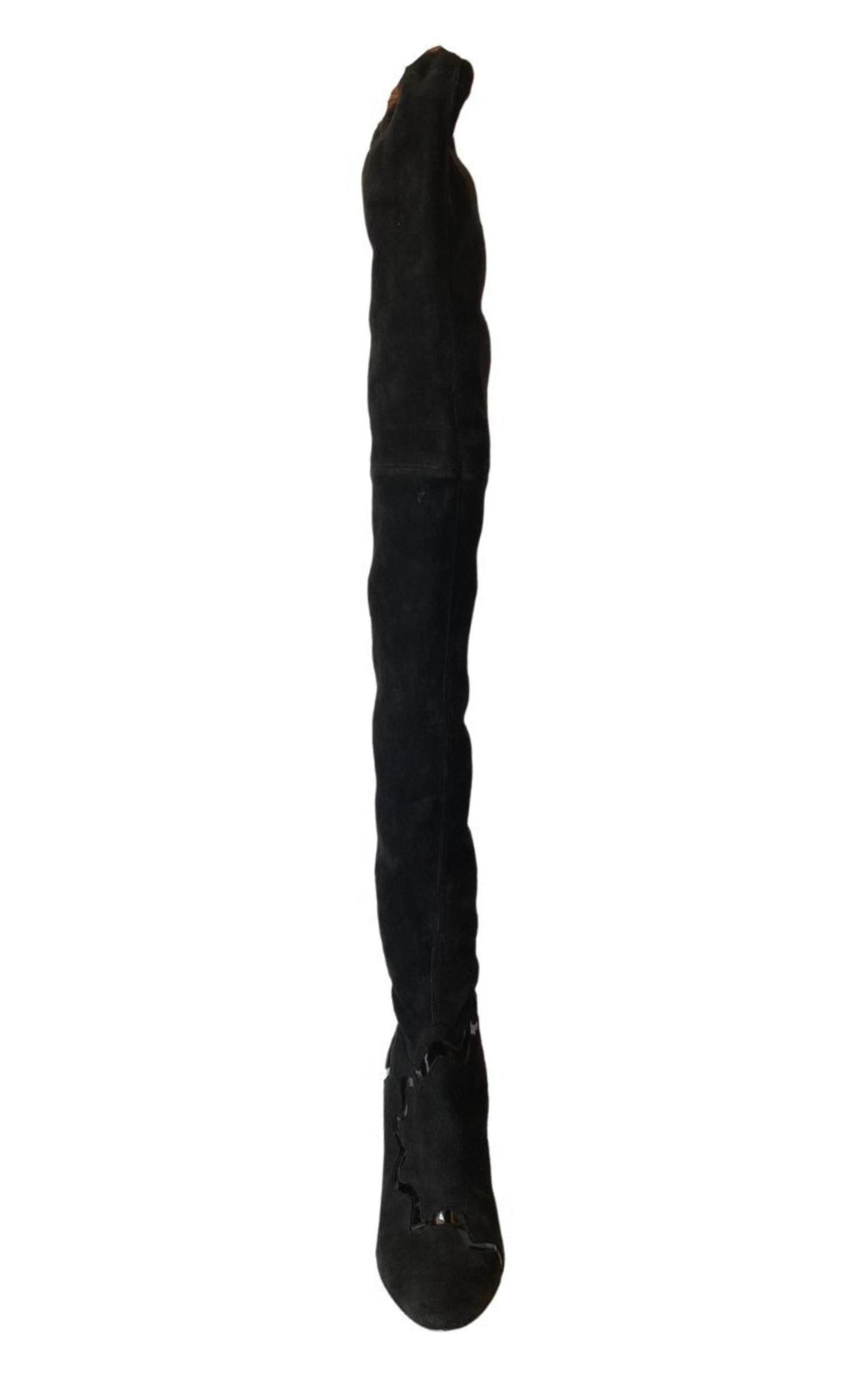 Thigh High Black Leather Studded Boots - 2