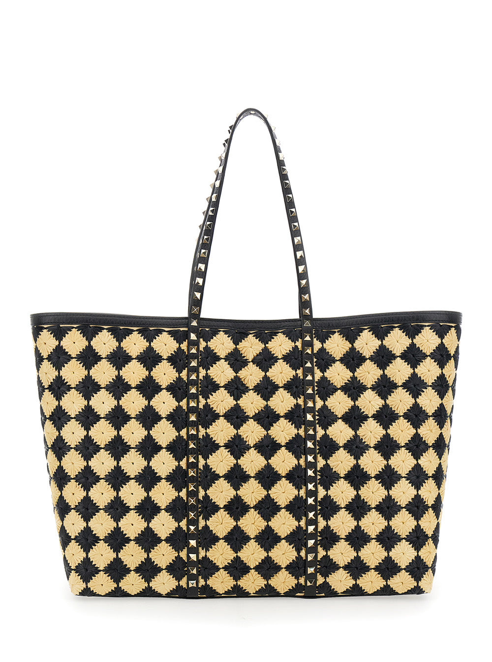 Valentino Garavani Women Beige Shopper With All-Over Diamond Pattern And Applied Rockstud Studs In S - 4