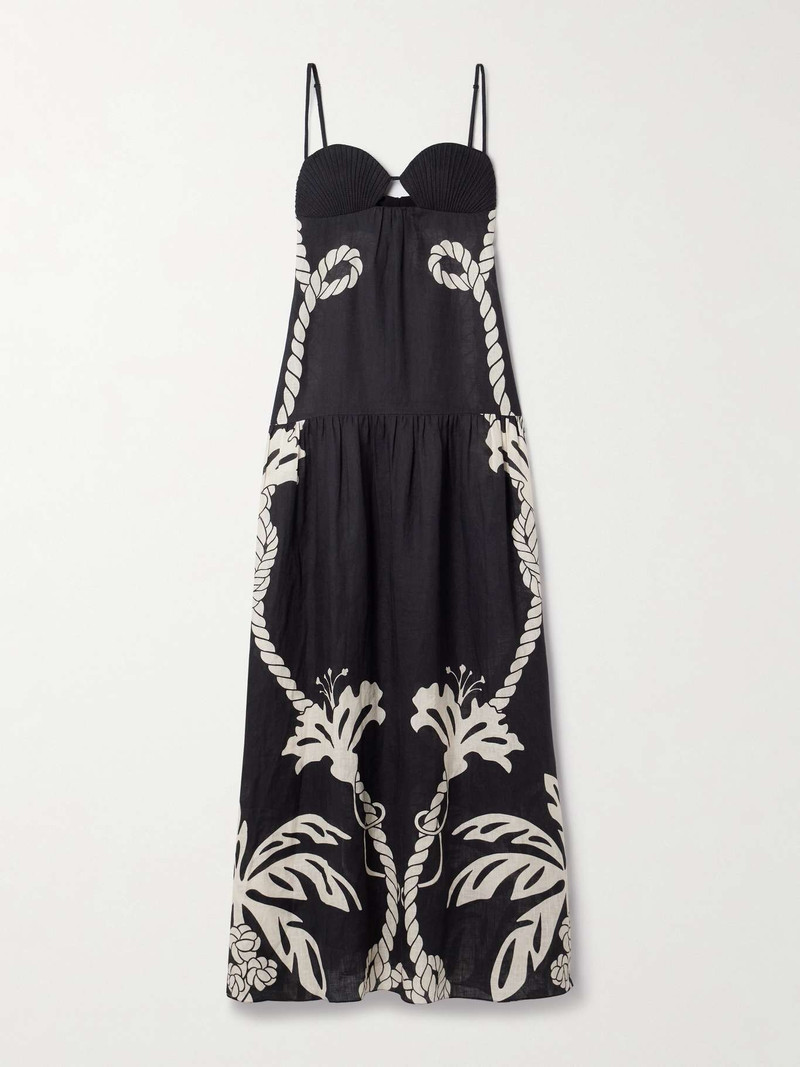 Enlightened Sailor tiered cutout printed linen maxi dress Black - 1
