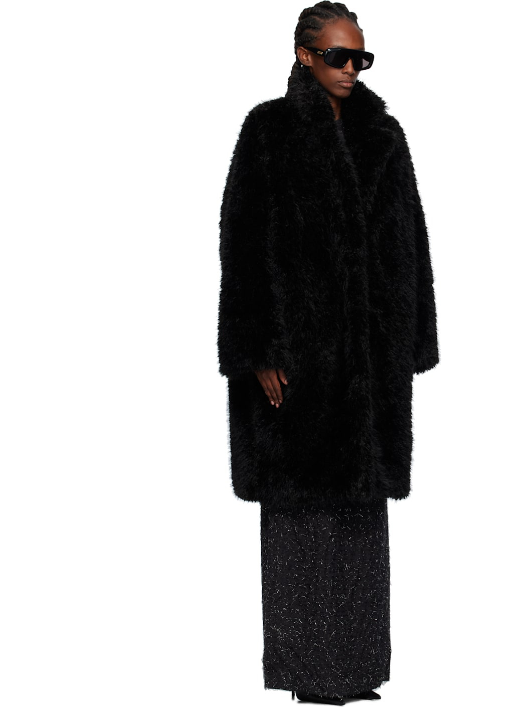 Black Notched Lapel Faux-Fur Coat - 2