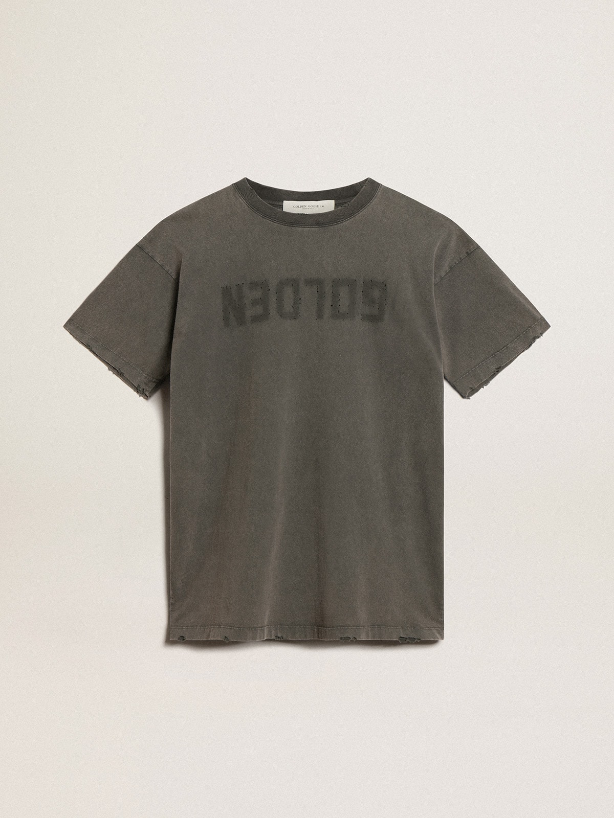 Women's gray T-shirt dress with distressed treatment - 1