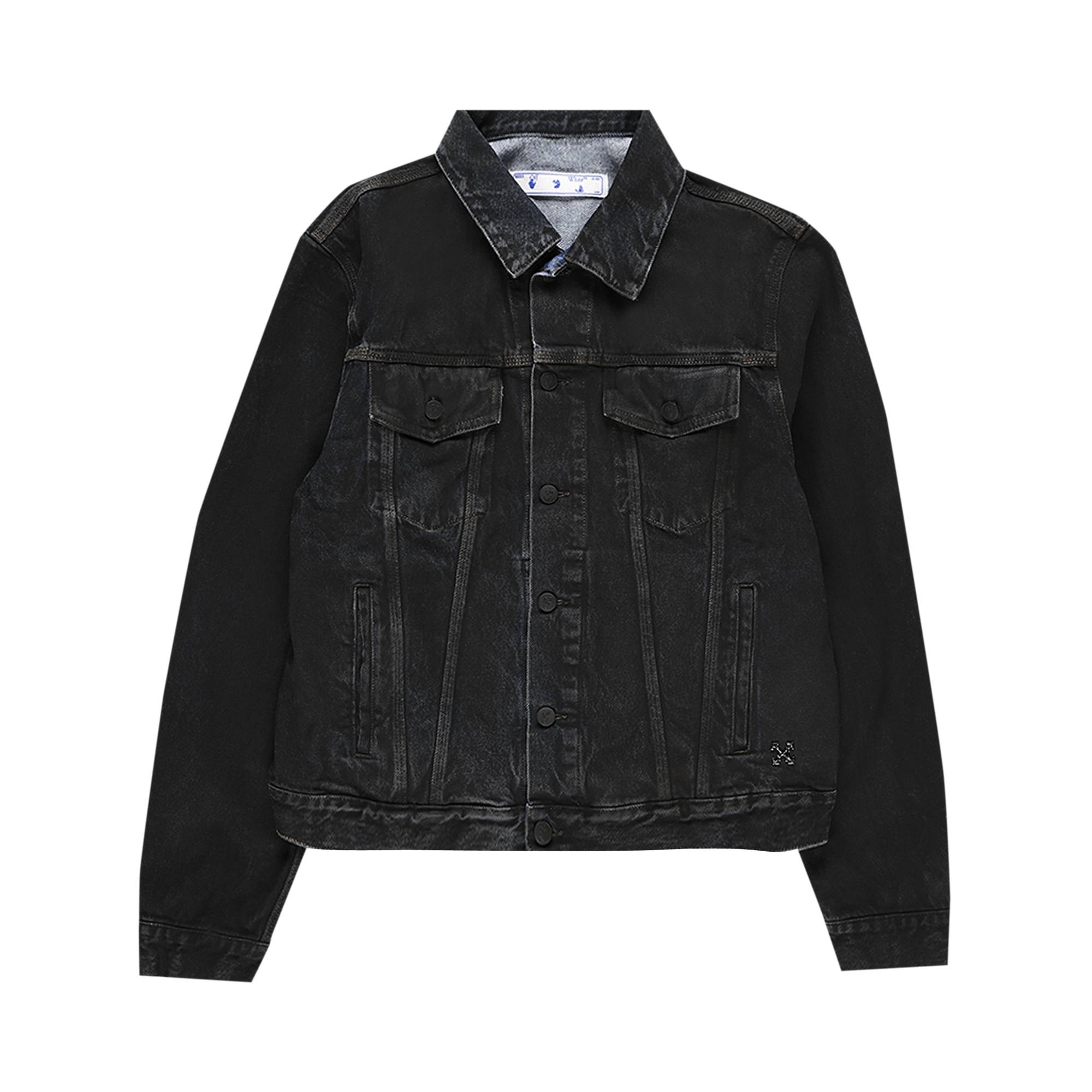 Off-White Stencil Slim Denim Jacket 'Black/Medium Blue' - 1