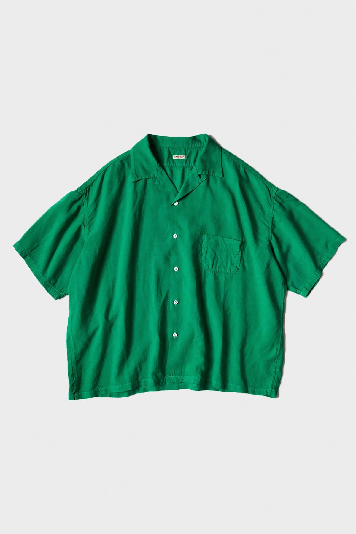 Soft Linen Open Collar BIG Shirt - Green - 1