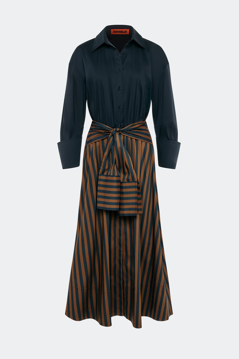 SIMONMILLER Inna Poplin Maxi Dress In Black/Choco Brown Stripe outlook