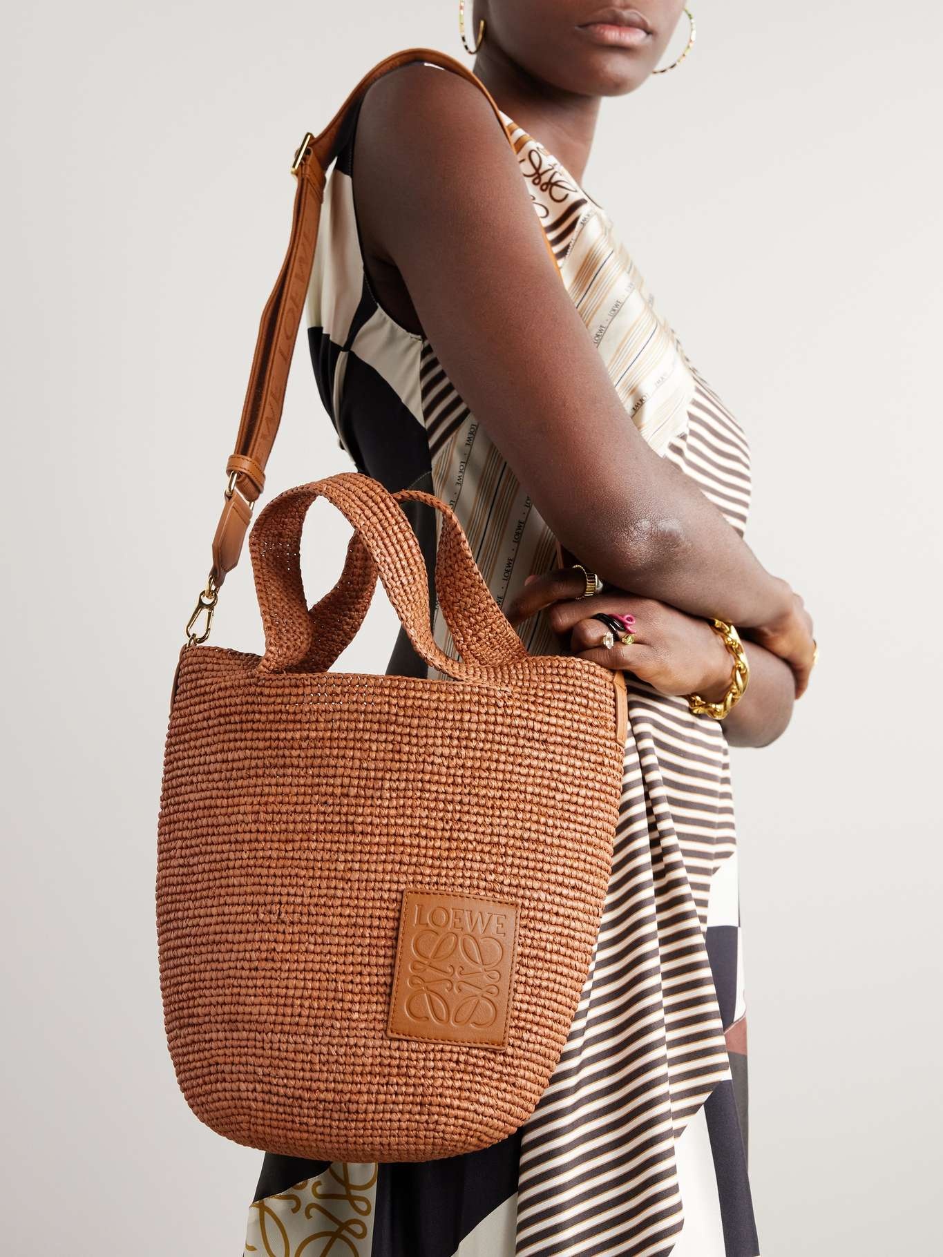 + Paula's Ibiza Slit leather-trimmed woven raffia tote - 6