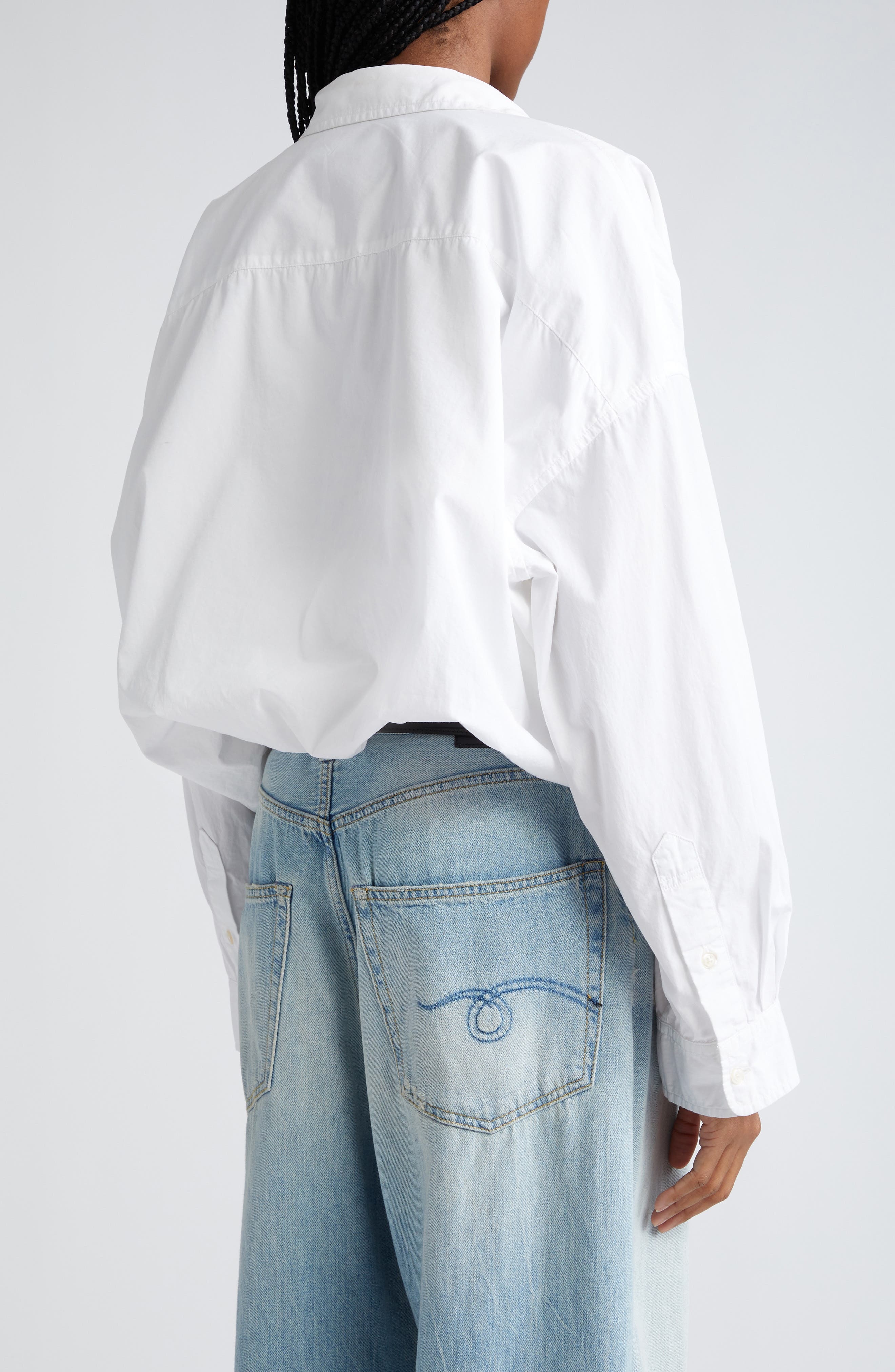 R13 Bubble Hem Cotton Button-Up Shirt in White at Nordstrom - 3