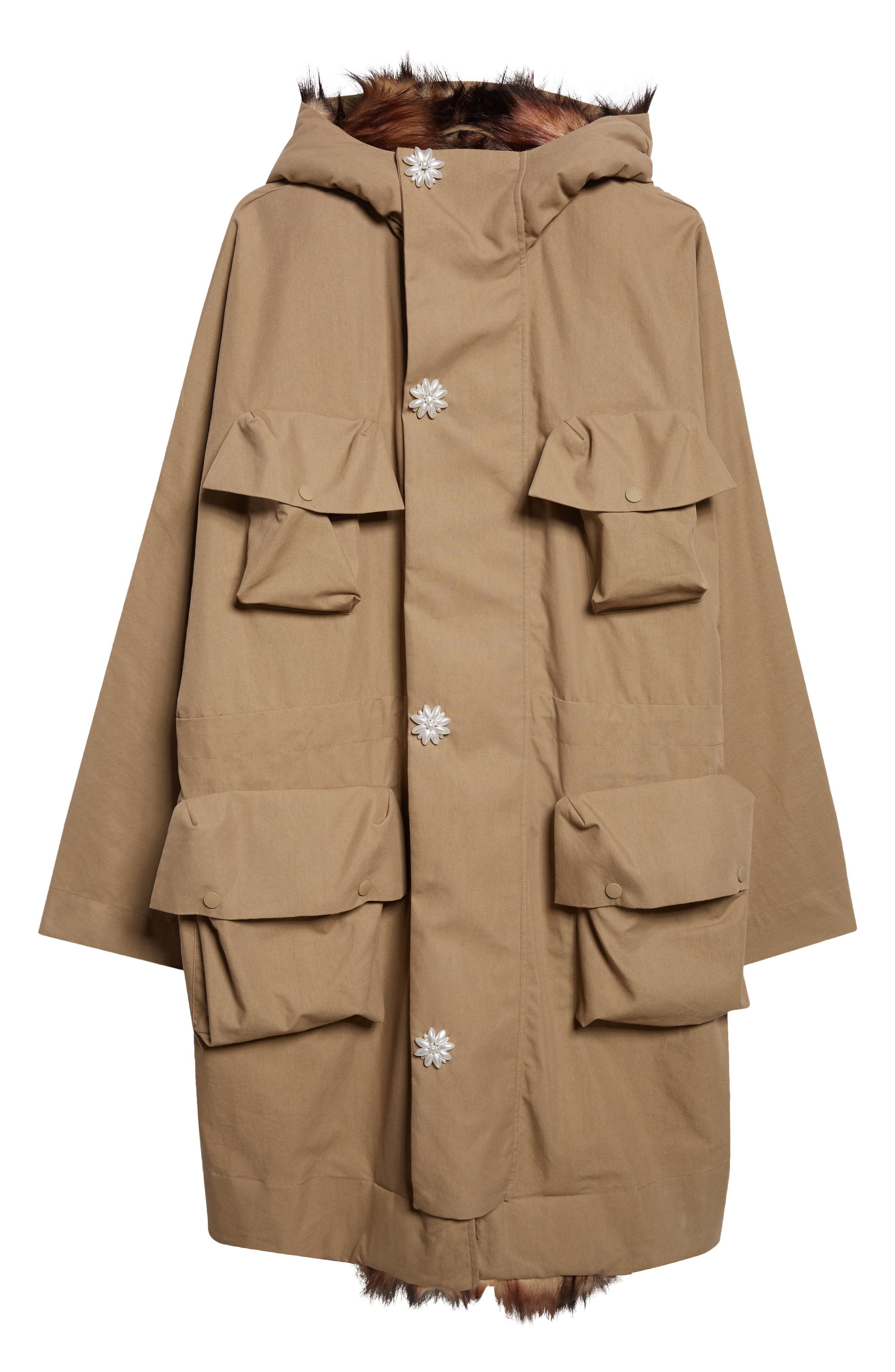 Simone Rocha Multi Pocker Faux Fur Lined Parka in Stone/Pearl at Nordstrom - 1