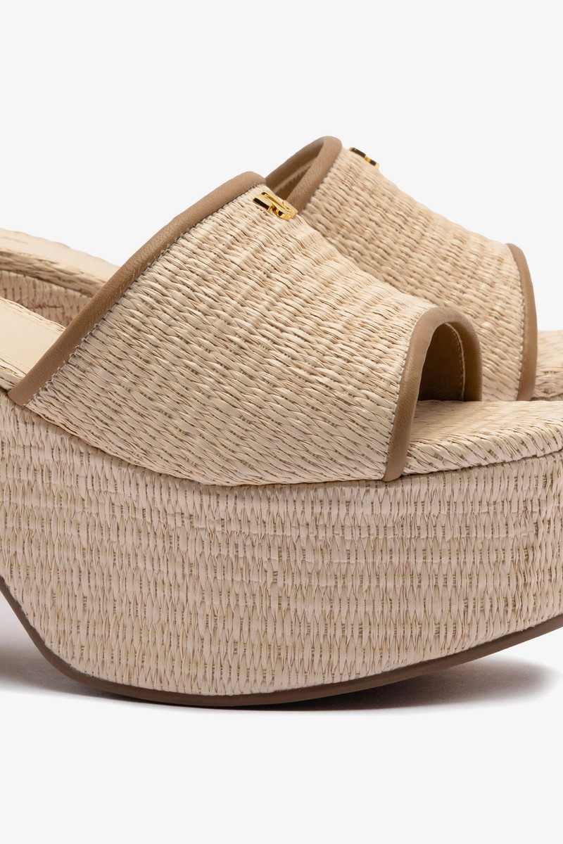Miso Platform Sandal In Natural Raffia and Hazelnut Trimming 5