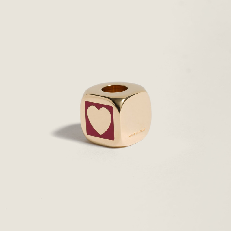 Enameled metal dice charm with heart 1