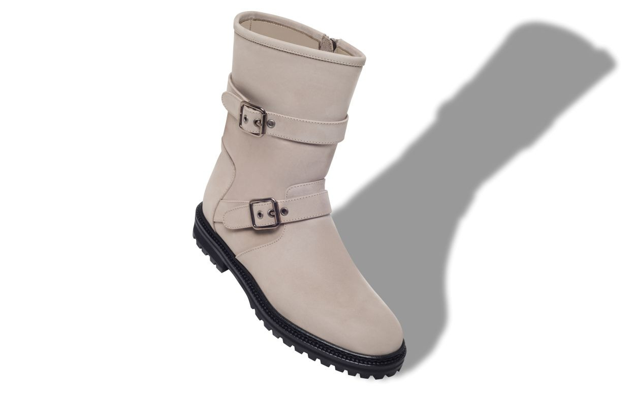 Grey Nubuck Dual Buckle Ankle Boots - 2