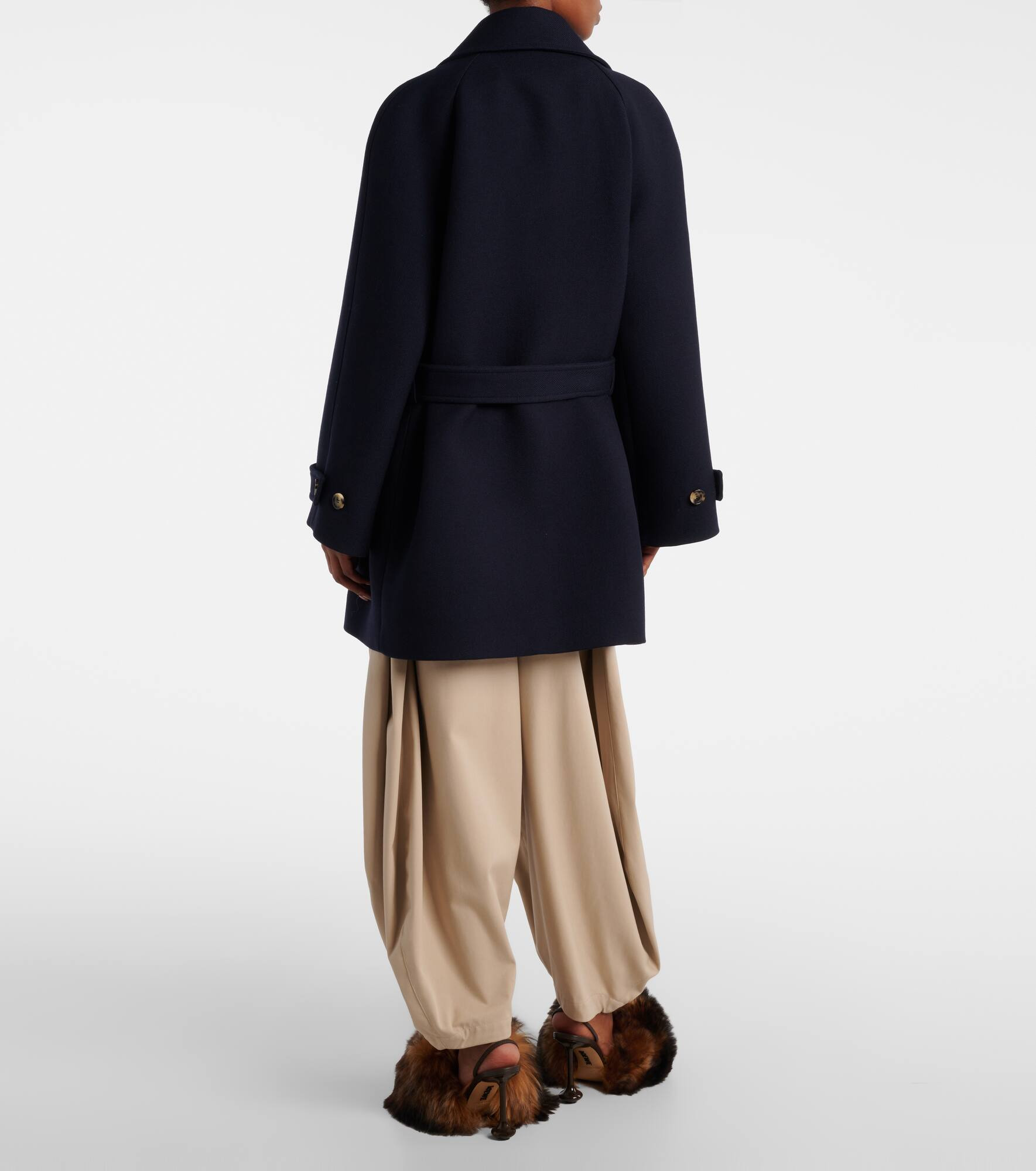 Belted double-breasted wool coat - 3