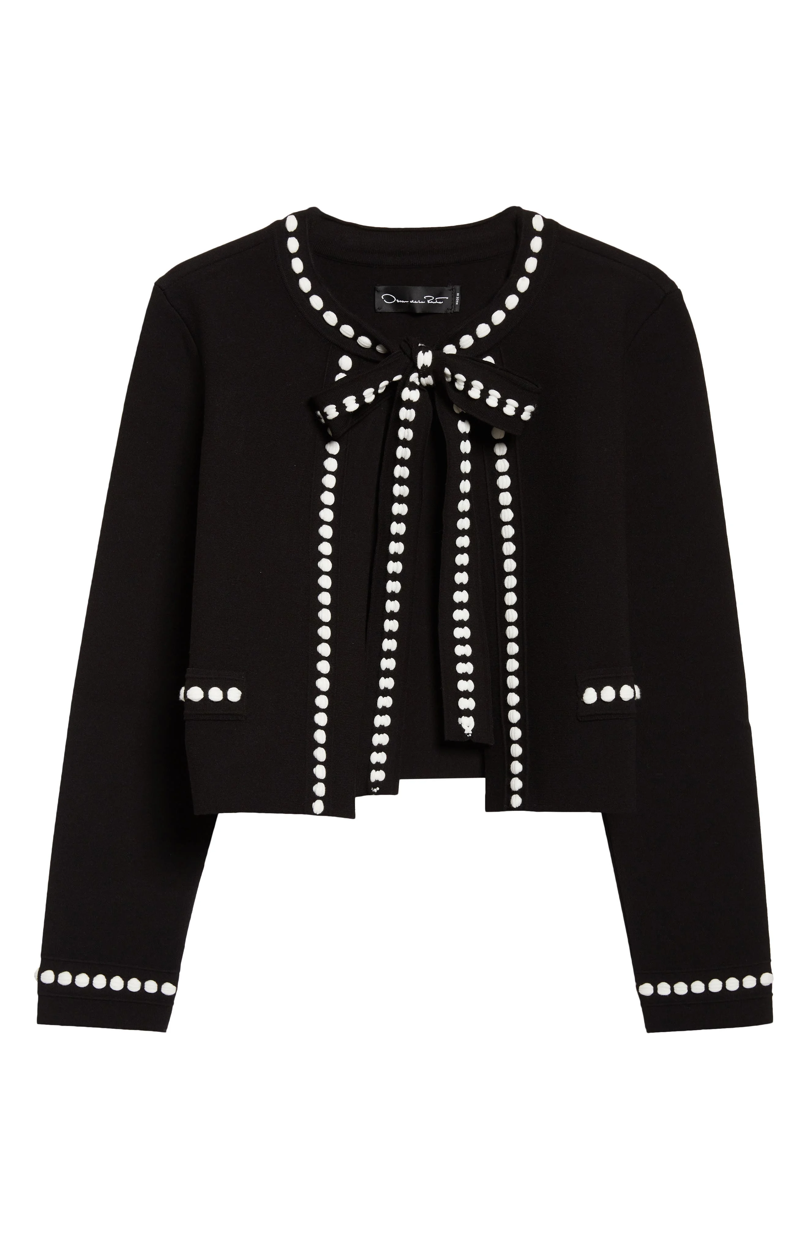 Oscar de la Renta Bubble Trim Cardigan in Black/White at Nordstrom - 1