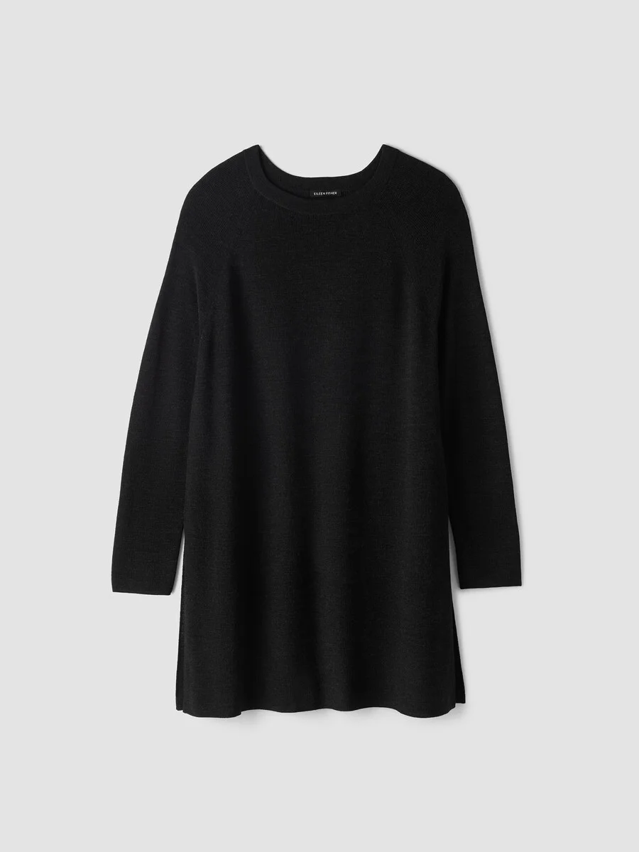 Superfine Merino Crew Neck Long Top in Regenerative Wool - 1