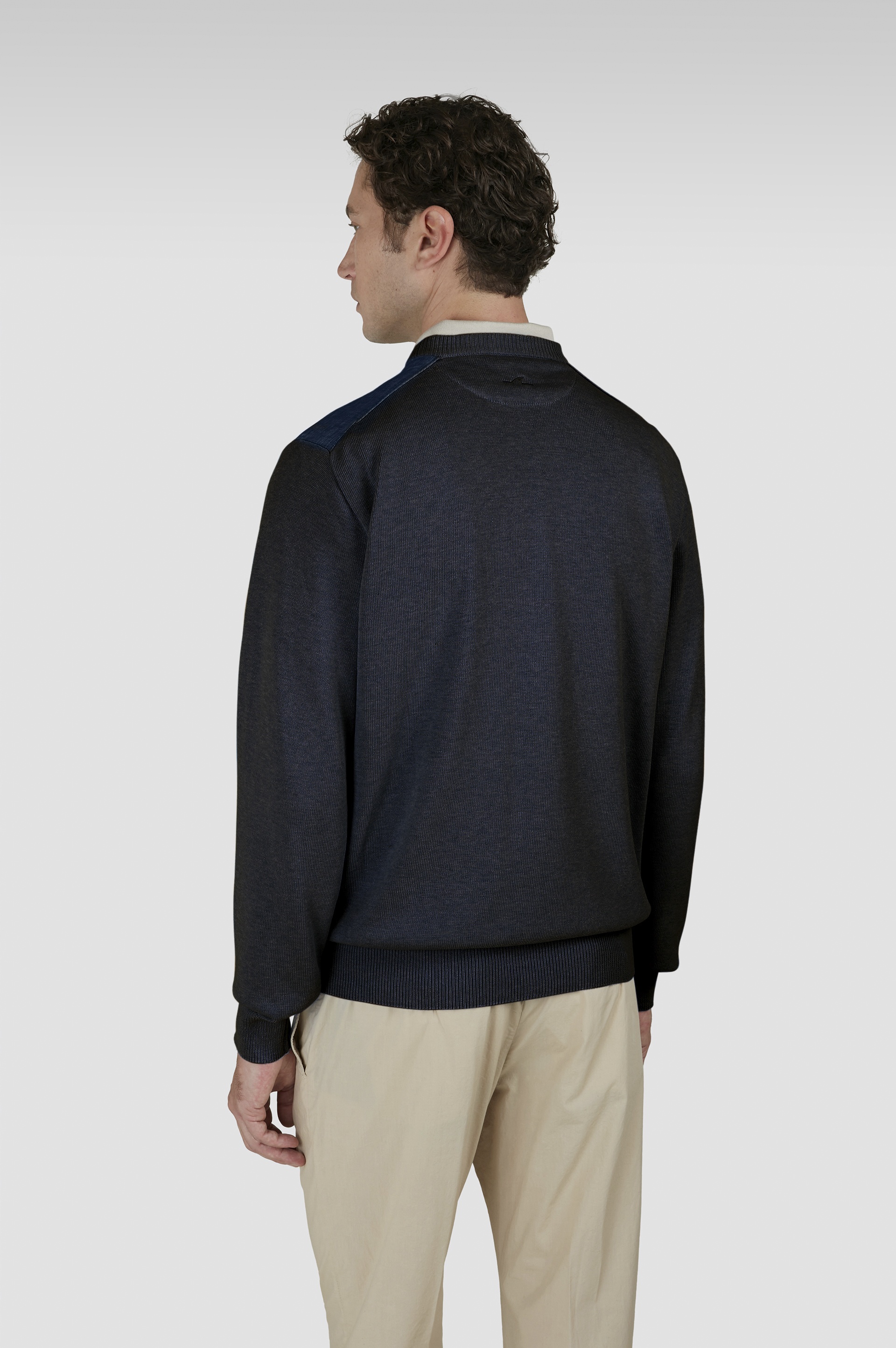CREW NECK SWEATER IN FRESCO COTTON WITH LINEN DETAILS - 3